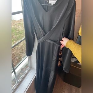 Urban Modesty Black Satin Criss Cross Maxi Dress
